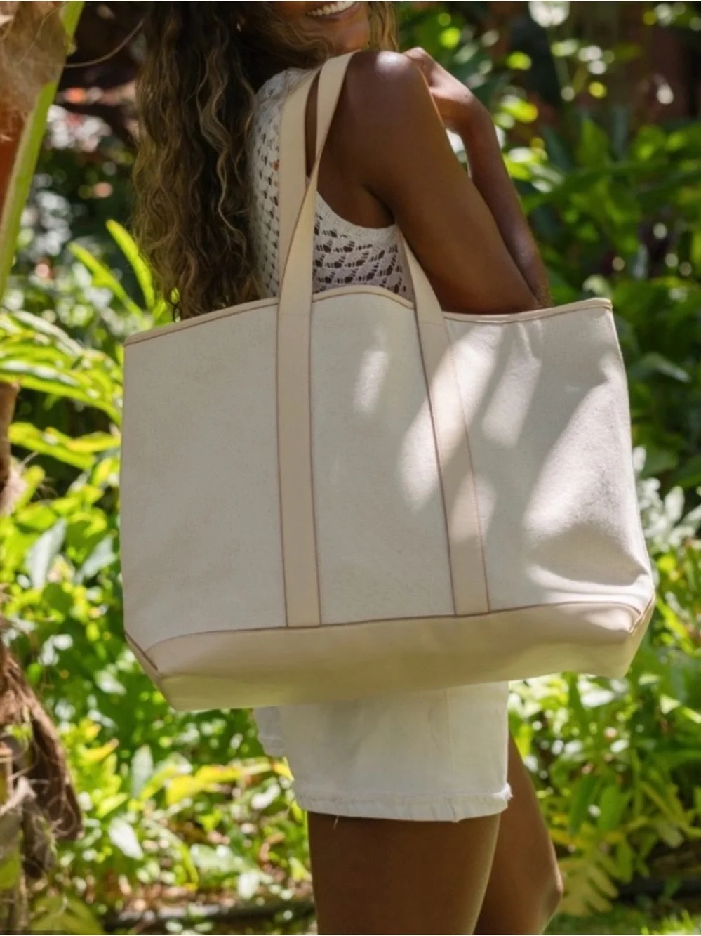 Stoney Clover Lane Canvas Tote with Pale Yellow Trim and Handles